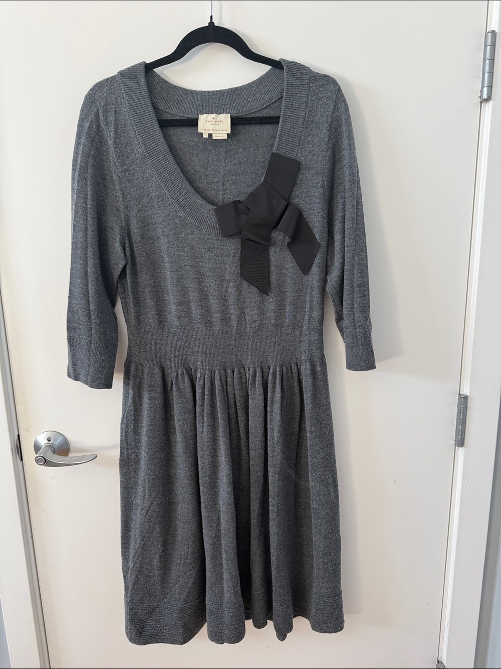 kate spade Gray Knit V-Neck Dress with Bow